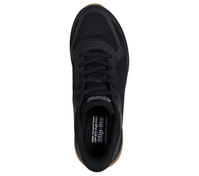 Skechers Bobs Squad 4 Chaos Mens Slip-Ins Casual Trainers, top view of a black slip-on sneaker with mesh upper and cushioned interior.