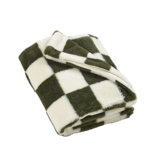 Catherine Lansfield Cosy Soft Checkerboard Fleece Blanket Throw Green