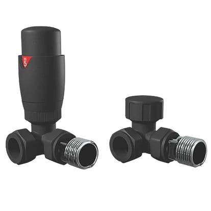 Flode Corner Round Thermostatic Radiator Valve Pack | Anthracite