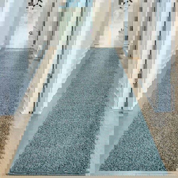 Shaggy duck egg blue rug high quality, thick pile 30 mm, easy to clean.