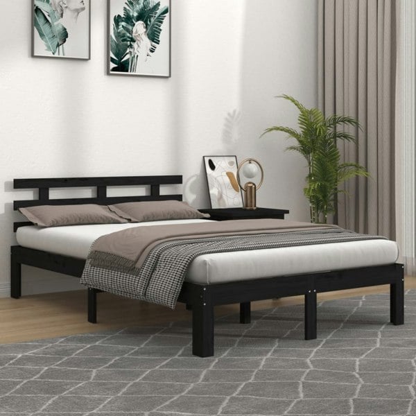 Berkfield Bed Frame Black Solid Wood 200x200 cm