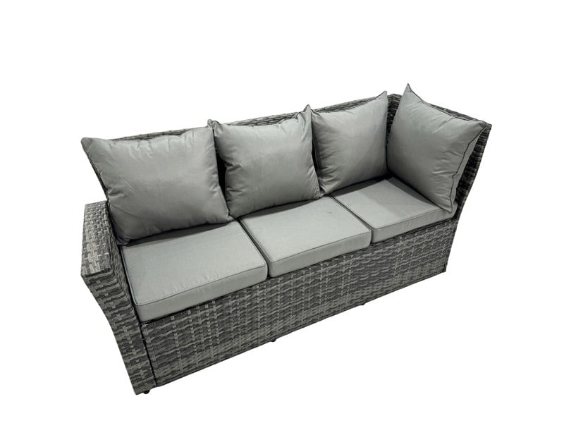 Fimous 9 Seat Rattan High Back Corner Sofa Set Patio Dining Table Set with Big Stool Dark Grey Mixed