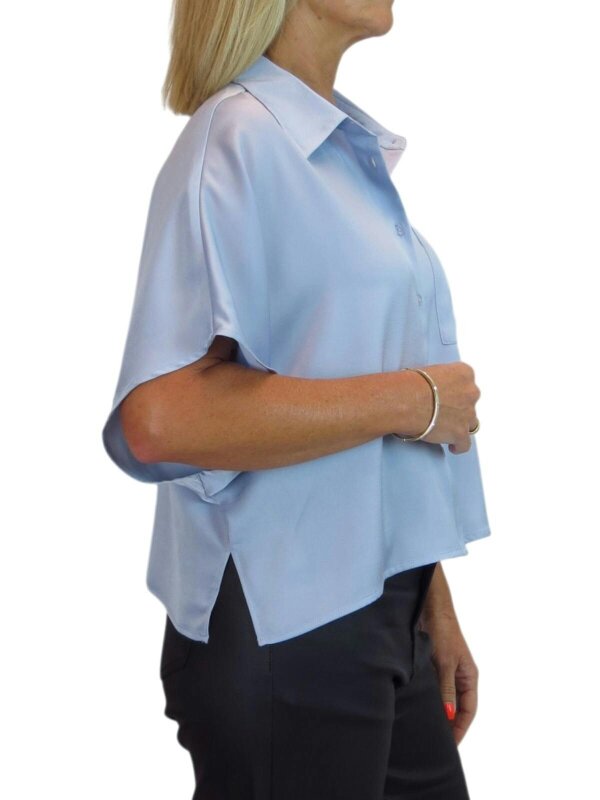Paulo Due Women's Cropped Satin Shirt Short Sleeve Batwing Blouse