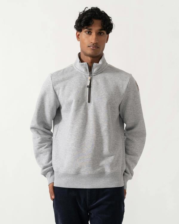 Front of Parajumpers Broad Peak Mens Quarter Zip Sweatshirt - Ash Grey Melange 608