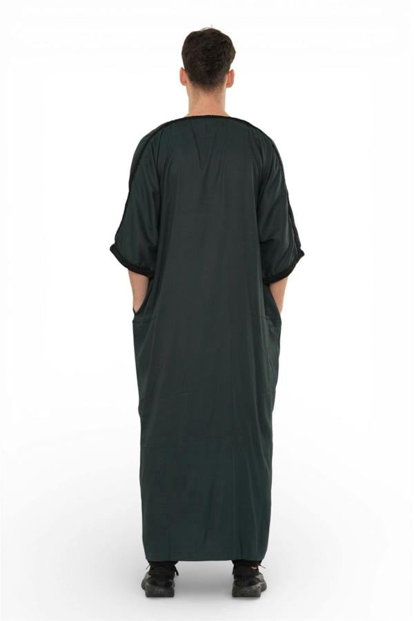 Infinity Leather Men's Moroccan Thobe Jubba Robe Djellaba Arab Short Sleeve Embroidery Gandoura