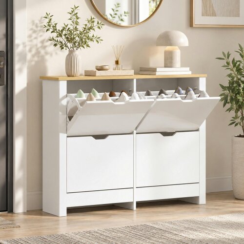 HOMCOM 16-Shoe Storage Cabinet 4 Shelves 4 Drawers Tabletop White