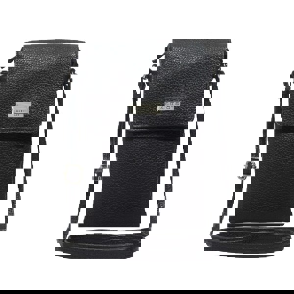 Assots London 'MARIA' Black Pebble Grain Real Leather Crossbody Phone Bag