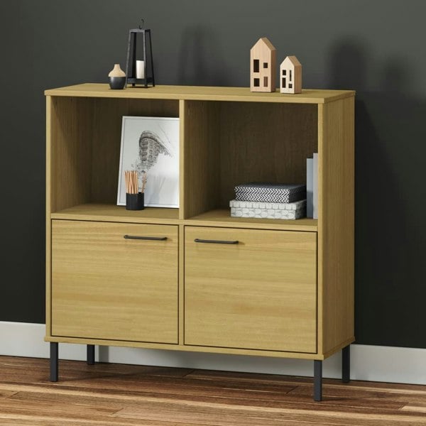 Berkfield Bookcase with Metal Legs Brown 90x35x90.5 cm Solid Wood OSLO