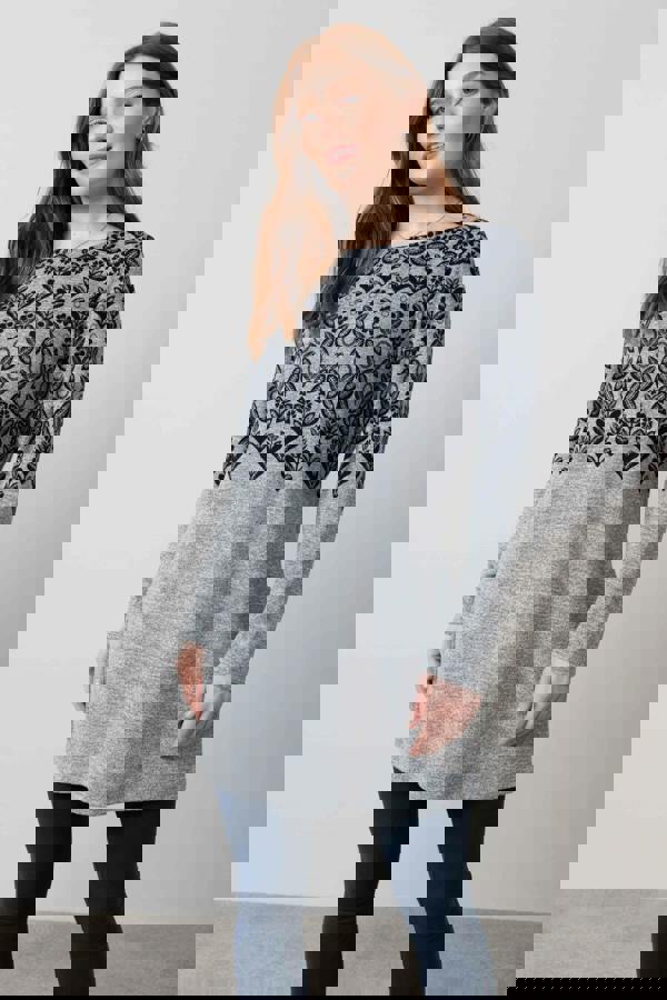 Lily & Me Angela Long Sleeve Fair Isle Knit Tunic Grey