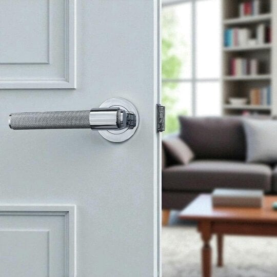 EDH Door Hardware Knurled Polished Chrome Door Handles – Internal Lever Handle Packs with Fixings