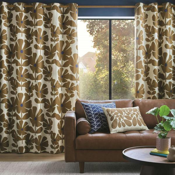Orla Kiely Wildflower Coffee Eyelet Curtains 66x72"