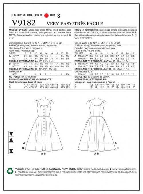 Vogue Sewing Pattern 9182, Dresses for Women, A5 (6-8-10-12-14) - Easy