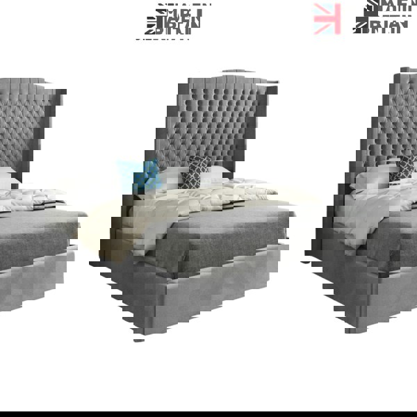 Casa Magna Rana Curved Top Winged Upholstered Soft Velvet Bed Frame - Grey