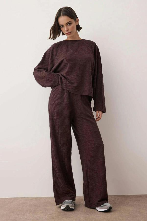 WOVCOR 2-Piece Textured Oversize Stretch Knit Top and Bottom Set