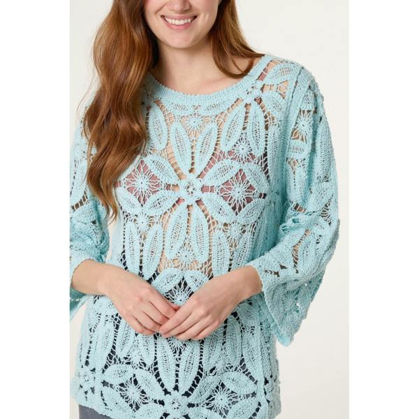 Blue Vanilla Flower Crochet Long Sleeve Top