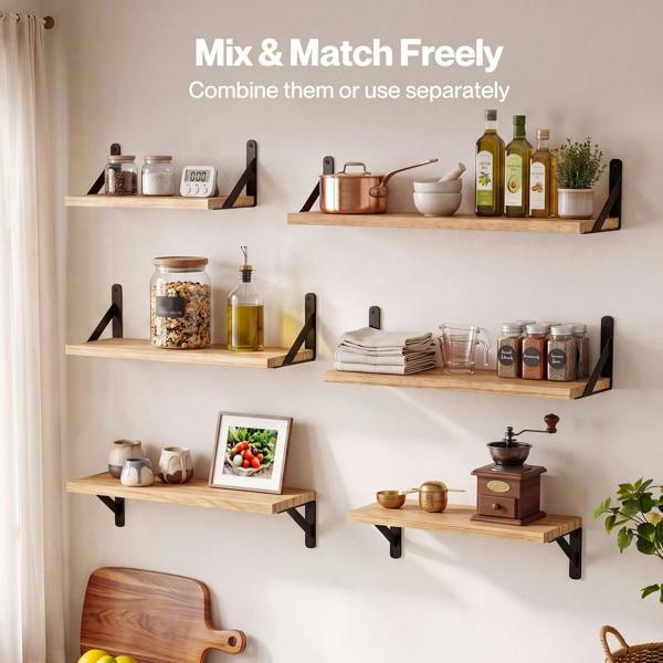 Levede Floating Shelves 6 Set Wood Shelves for Wall Brown Modern Storage Home