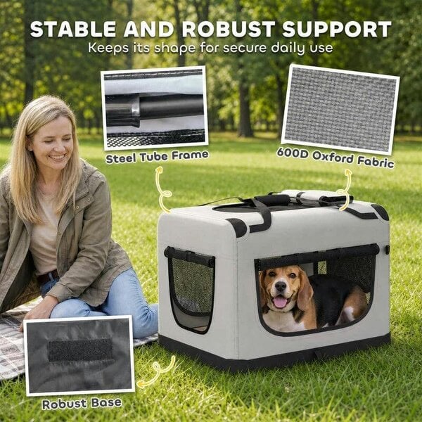 Pet Carrier Bag, Soft-Sided Dog Carrier with Security Buckle Strap, Washable Cushion and Folded Bowl, Light Grey