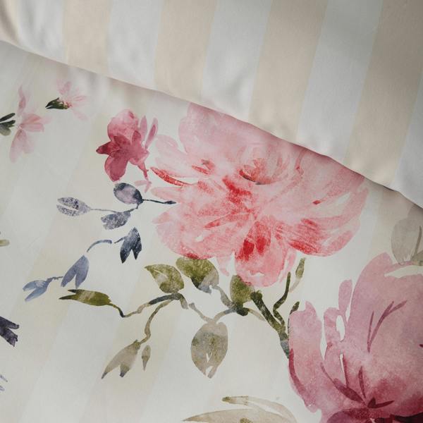 Catherine Lansfield Floral Stripe So Soft Reversible Duvet Cover Set Cream