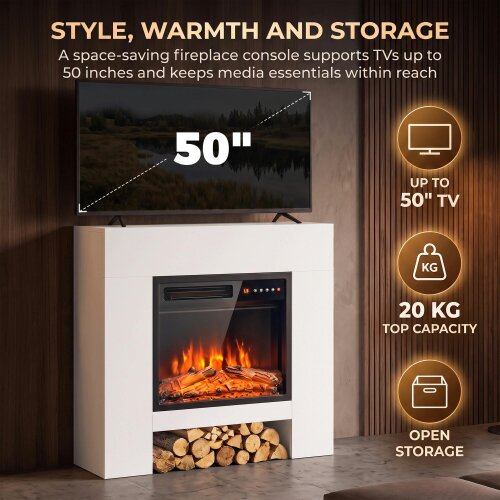 HOMCOM Freestanding Electric Fireplace Suite, Open Shelf, 30", 900W/1800W