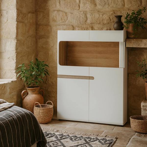 Wyld Haus Foxwhisk Low Display Cabinet White and Truffle Oak Wood