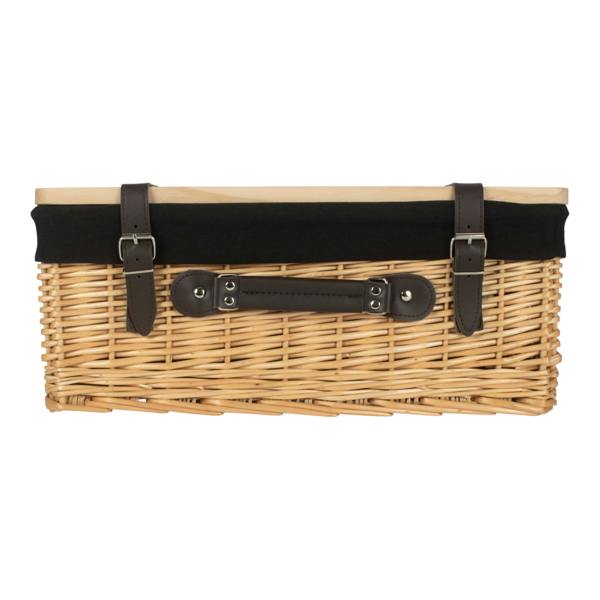 Buff Black Lined Willow Picnic Basket with Pinewood Lid