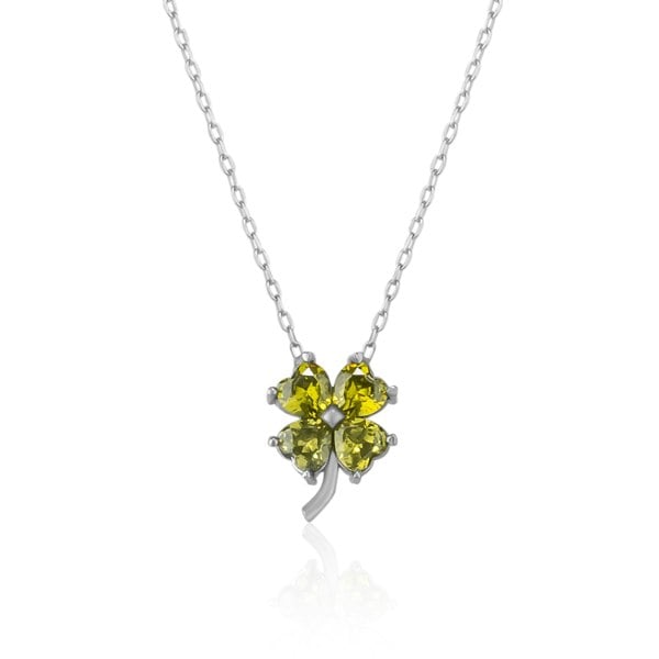 Spero London Four Leaf Clover Sterling Silver Necklace - Mystic Green