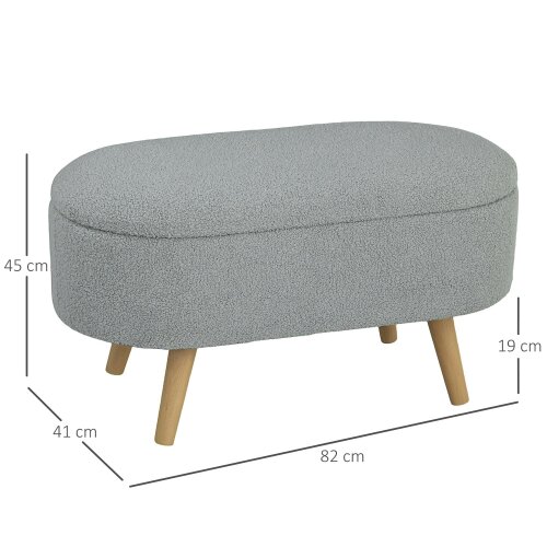 Wyld Haus Mael Boucle Light Grey Storage Ottoman Teddy Fleece Natural Wooden Legs
