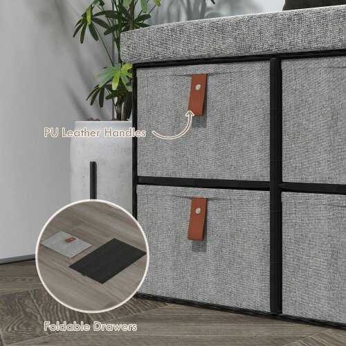 Wyld Haus Taelha Light Grey Fabric Shoe Bench With Cushioned Seat And 6 Fabric Drawers