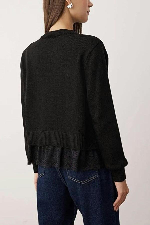 WOVCOR 2-Piece Lace-Edge Knit Cardigan-Blouse Set