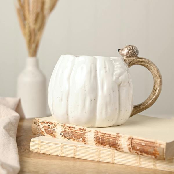 Country Living Set of 2 Pumpkin Mug with Hedgehog On The Handle