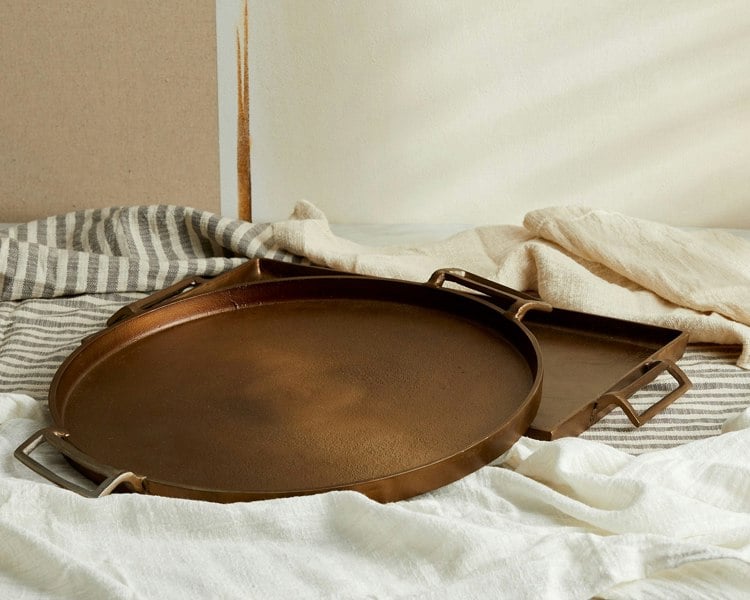 Round Rustic Serving Tray with Handles Bronze Colour What a Host Home