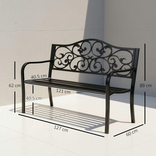 Wyld Haus Faneso Metal Black Garden Bench With Floral Backrest And Armrests
