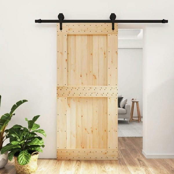 Berkfield Sliding Door with Hardware Set 95x210 cm Solid Wood Pine