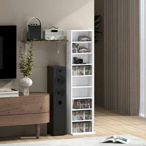 Wyld Haus Sovimora Wood White Narrow CD Storage Unit With 260 Disc Capacity