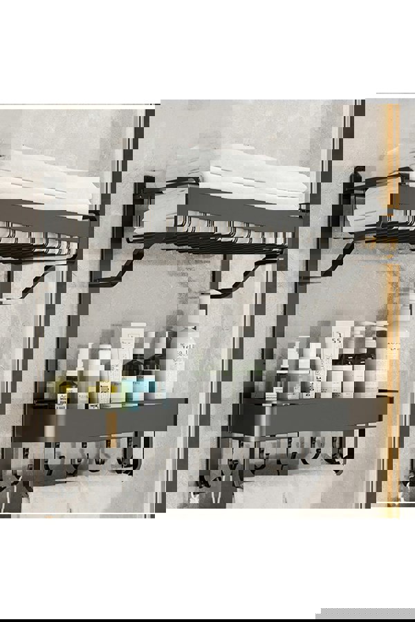 Living and Home 2-Tiers Corner Shower Caddy with Towel Rack Bathroom Storage Shelf