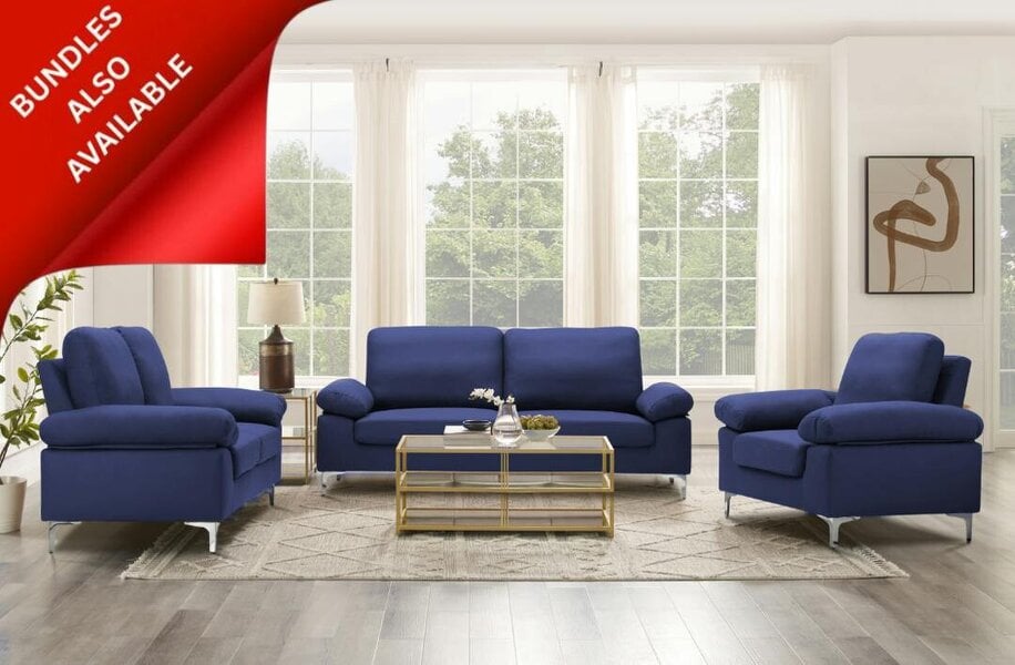 Kosy Koala Modern Blue One Seater Sofa with Cushion And Chrome Feet Cozy Couch for Any Room