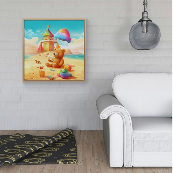 Warren Reed Bear On A Beach Holiday Framed Canvas