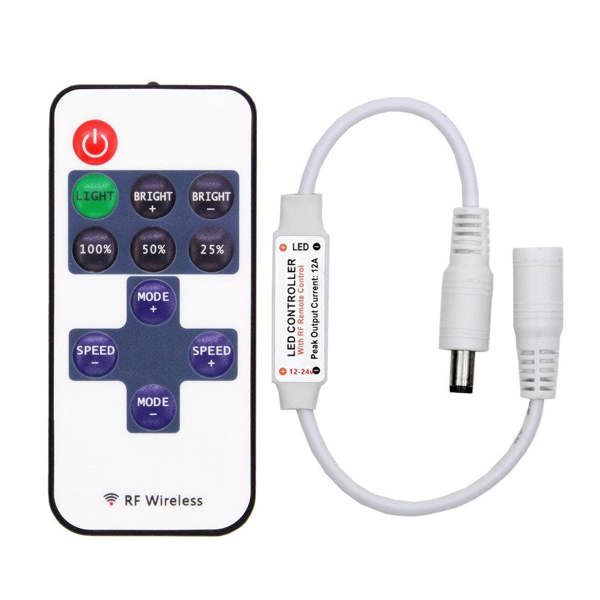 ENER-J LED Strip Dimmer Controller with 11-Key Remote - Adjust Brightness and Turn On/Off Single-Color 12V/24V LED Strips