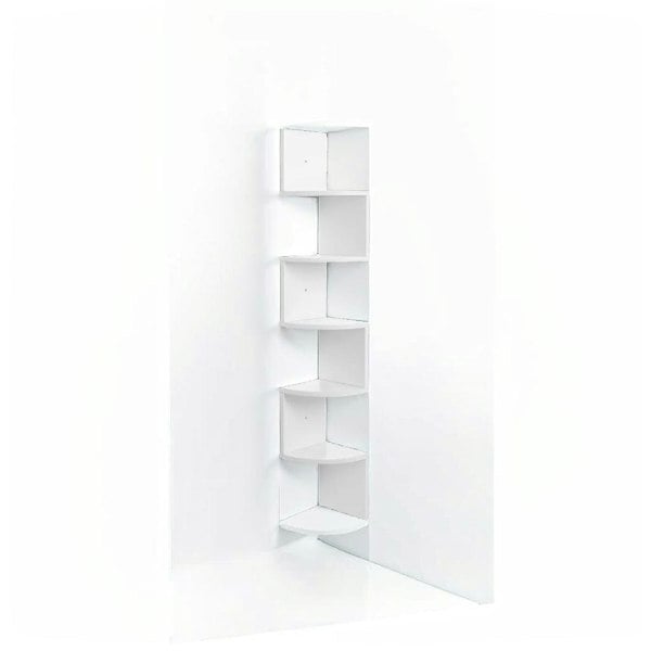 Modcraft White Corner Wall Shelf – 5-Tier Stylish Bookcase with Rounded Edges, 20 x 20 x 126 cm