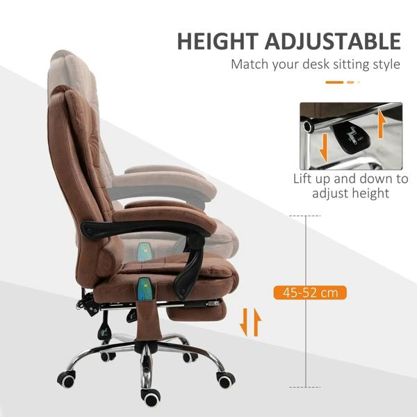 Brown adjustable-height massage office chair with padded seat and footrest