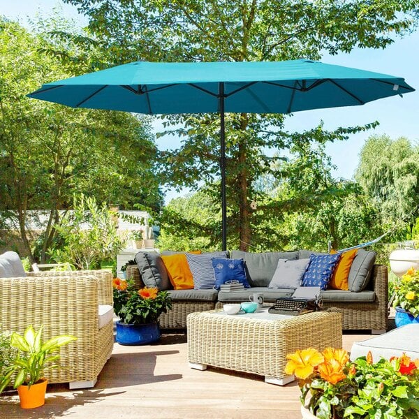 Outsunny 4.6M Garden Patio Umbrella Canopy Parasol Sun Shade w/o Base Green - Sky Blue - NO BASE