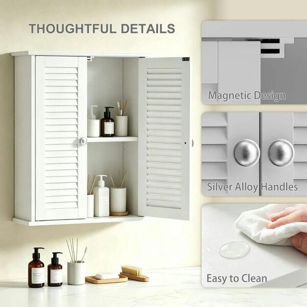 Bathroom Cabinet, Bathroom Wall Cabinet with Louvered Doors and Adjustable Shelf Storage for Kitchen, White