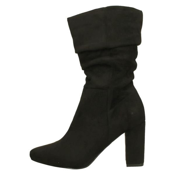 Spot On Ladies Spot On Mid Block Heel Calf Rouched Boots F51238