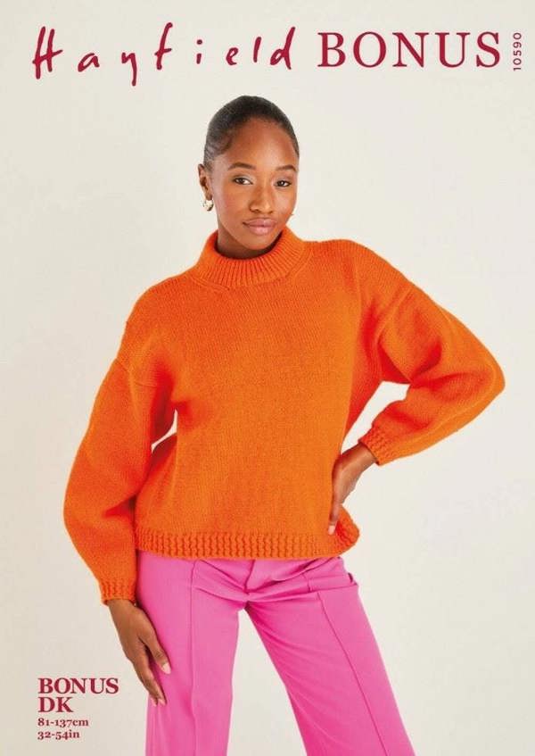 Hayfield Bonus DK Knitting Pattern 10590, Sweaters for Women, 32 - 54 Inches - Intermediate