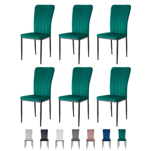 Set of 6 Velvet Effect Dining Chairs Plush Padded Upholstered Accent Chair Elle - Green
