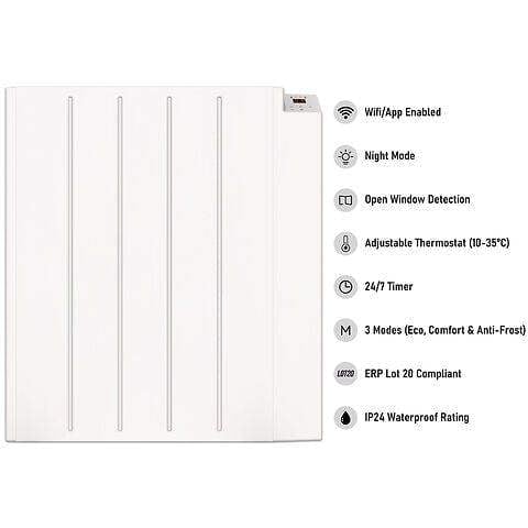 MYLEK Electric Radiator Panel Heater WIFI Smart APP Eco 1000W Bathroom Safe Wall Mounted Timer Thermostat