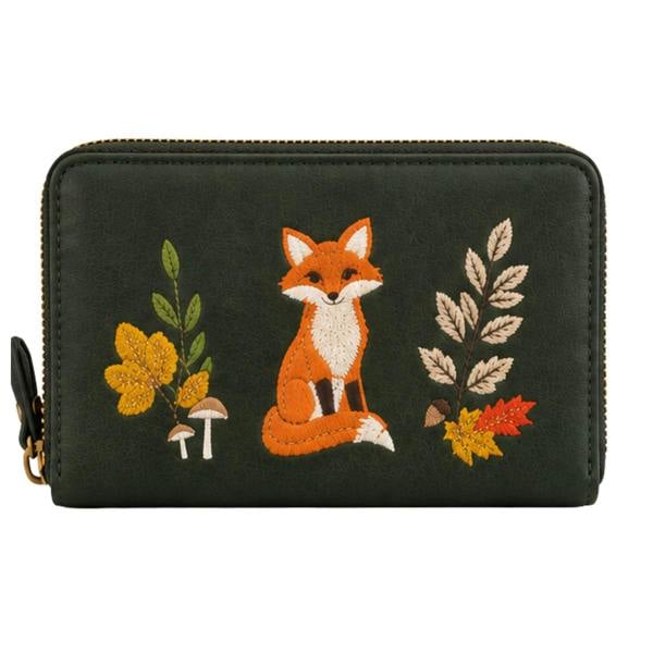 Fores Collection Fox Embroidered Woodland Zip Around Purse - Green