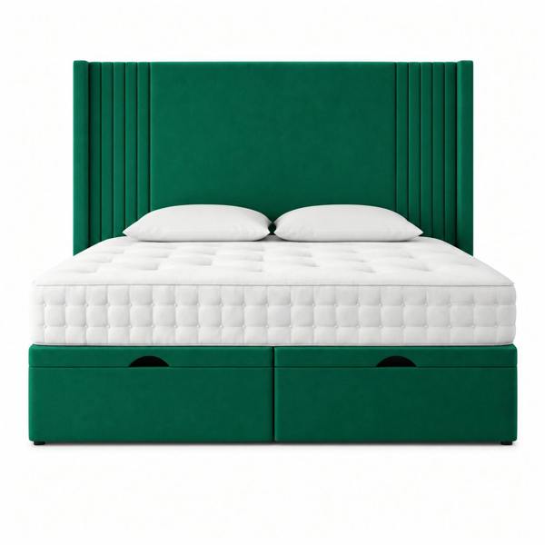Great British Beds Oxford Winged Divan Ottoman Bed - Green Plush