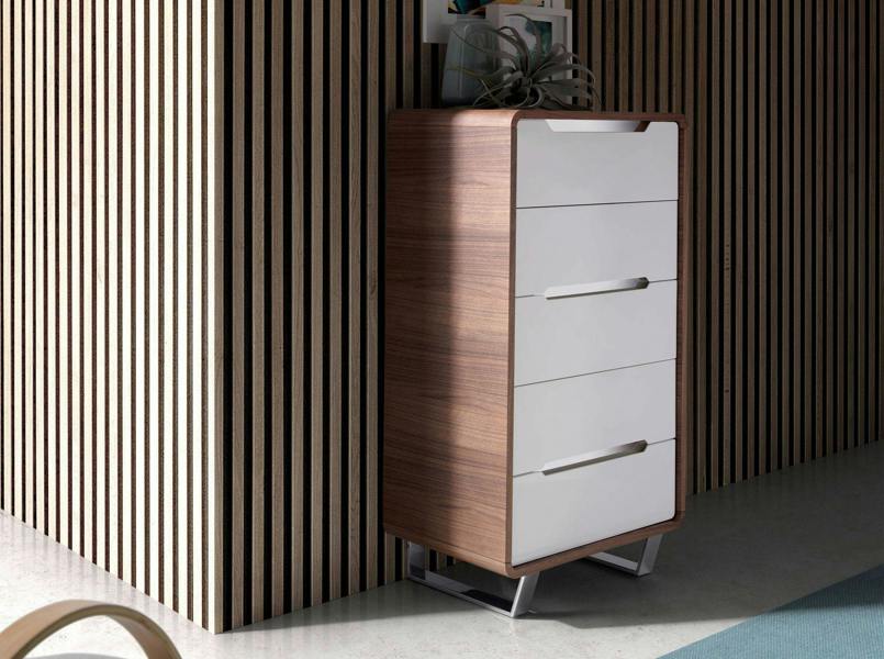 Angel Cerdá Chiffonier White Wood, Walnut and Chromed Steel 7111