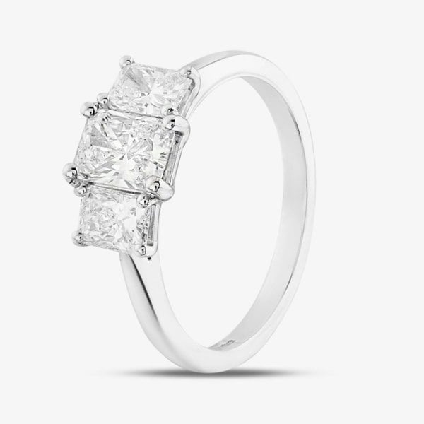 T. H. Baker Platinum 1.47ct Radiant Cut Diamond Three Stone Ring RN5874 PLT